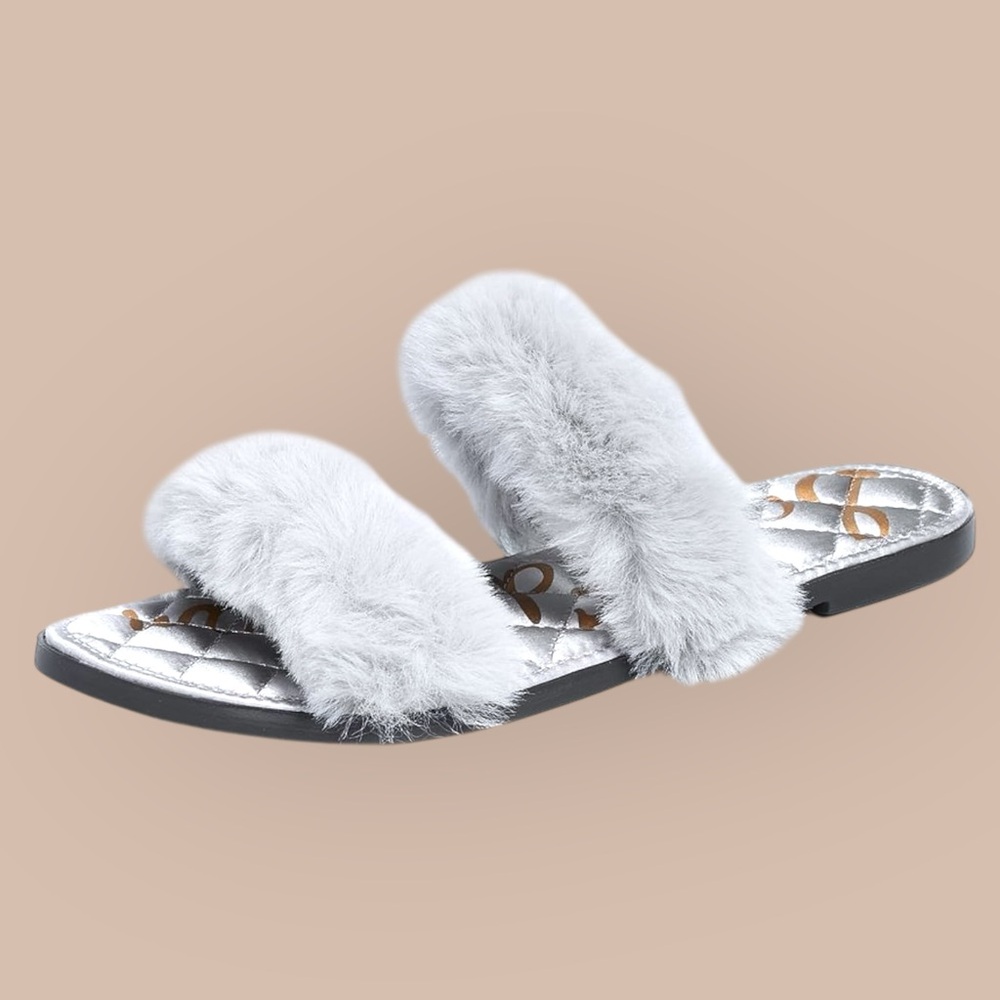 NEW IN BOX ✨Sam Edelman Griselda Fur Sandals— silver - size 8.5